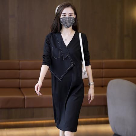 FA39409# 秋装新款连衣裙长袖中长款大码宽松显瘦女装休闲假两件套裙子  服裝批發女裝批發服飾貨源