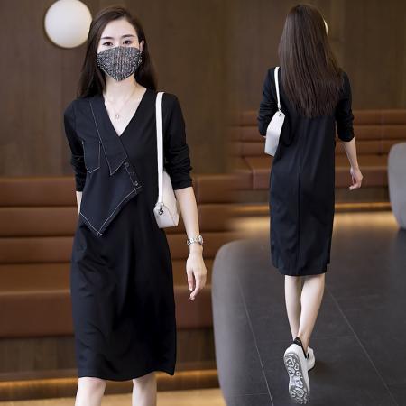 FA39409# 秋装新款连衣裙长袖中长款大码宽松显瘦女装休闲假两件套裙子  服裝批發女裝批發服飾貨源
