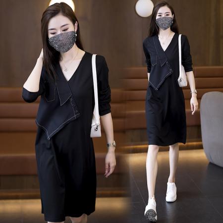 FA39409# 秋装新款连衣裙长袖中长款大码宽松显瘦女装休闲假两件套裙子  服裝批發女裝批發服飾貨源