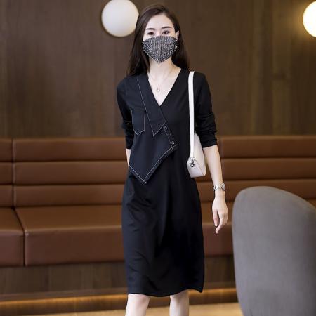 FA39409# 秋装新款连衣裙长袖中长款大码宽松显瘦女装休闲假两件套裙子  服裝批發女裝批發服飾貨源