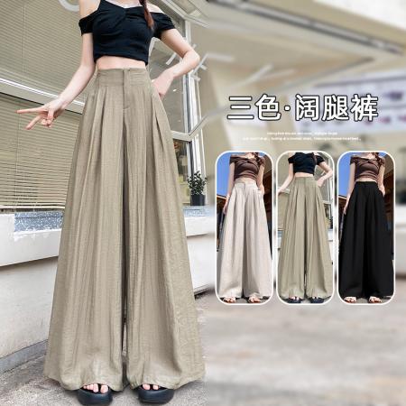 FA39415# 秋薄山本裤阔腿裤女新款高腰显瘦日系慵懒坠感裤子  服裝批發女裝批發服飾貨源