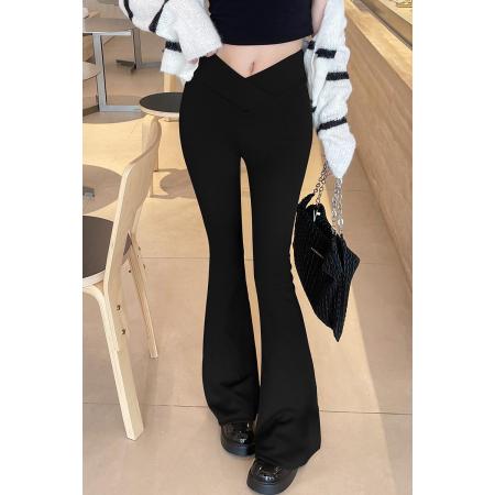 FA39417# 秋冰丝亚麻裤新款微喇裤装女裤弹力裤女垂感显瘦裤子  服裝批發女裝批發服飾貨源