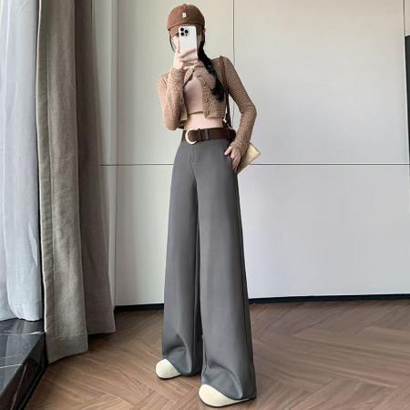 FA39431# 黑色微喇西装裤女秋季新款高级感宽松显瘦百搭休闲阔腿拖地裤 服裝批發女裝批發服飾貨源