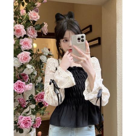 FA39448# 早秋新款女装复古蕾丝绣花拼接褶皱收腰衬衫上衣潮 服裝批發女裝批發服飾貨源