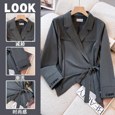 FA39457# 高端新款短款小西服秋季新款气质系带蝴蝶结复古西服外套 服裝批發女裝批發服飾貨源