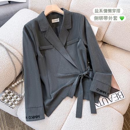 FA39457# 高端新款短款小西服秋季新款气质系带蝴蝶结复古西服外套 服裝批發女裝批發服飾貨源