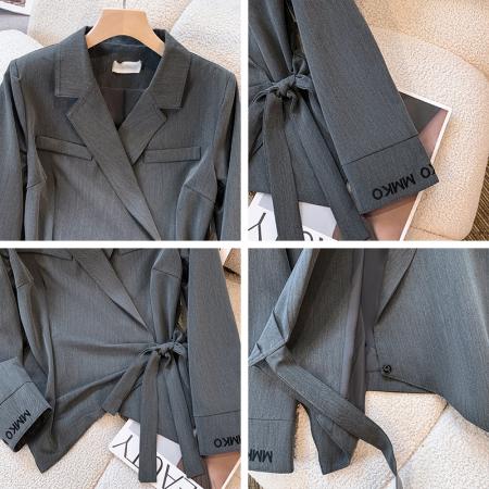 FA39457# 高端新款短款小西服秋季新款气质系带蝴蝶结复古西服外套 服裝批發女裝批發服飾貨源