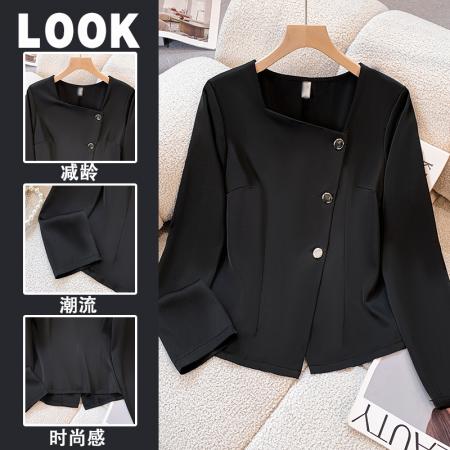 FA39460# +秋季新款小香风缎面小衫早秋小众气质方领长小衫 服裝批發女裝批發服飾貨源