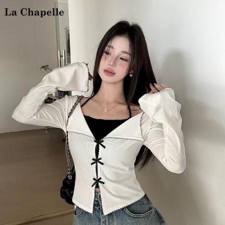 FA39462# 纯欲风蕾丝白色蝴蝶结衬衫女秋装辣妹性感挂脖镂空小衫上衣 服裝批發女裝批發服飾貨源