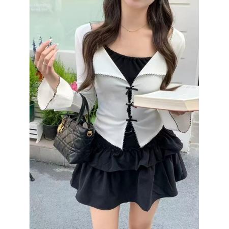 FA39462# 纯欲风蕾丝白色蝴蝶结衬衫女秋装辣妹性感挂脖镂空小衫上衣 服裝批發女裝批發服飾貨源