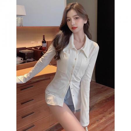 FA39465# 金靓+原版质量显瘦长袖气质法式小众设计感收腰衬衫 服裝批發女裝批發服飾貨源