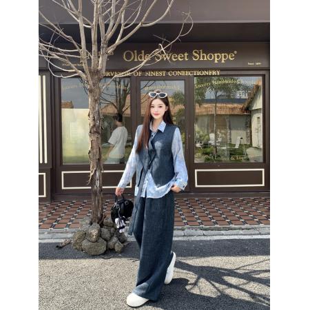 FA39469# 胖妹妹大码女装秋冬新款设计感轻奢时尚马甲长裤套装 服裝批發女裝批發服飾貨源