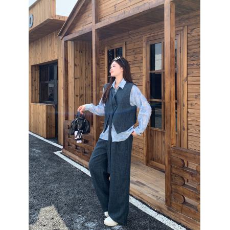 FA39469# 胖妹妹大码女装秋冬新款设计感轻奢时尚马甲长裤套装 服裝批發女裝批發服飾貨源