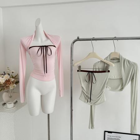 FA39475# 绑结抹胸坎肩开衫两件套 服裝批發女裝批發服飾貨源