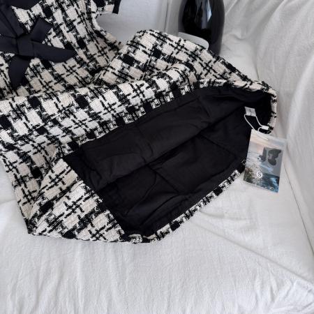 FA39486# 奢牌千鸟格蝴蝶结羊毛连衣裙 服裝批發女裝批發服飾貨源
