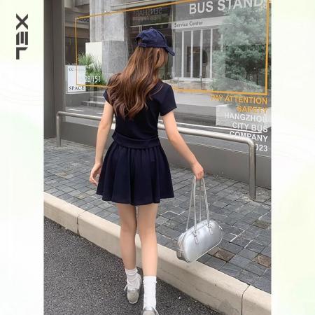 FA39501# 大码时尚休闲短裤裙套装女夏夏季洋气减龄polo衫短袖两件套 服裝批發女裝批發服飾貨源