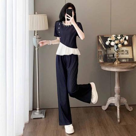 FA39514# 时尚韩版套装女夏季新款设计感短袖上衣阔腿裤两件套潮 服裝批發女裝批發服飾貨源