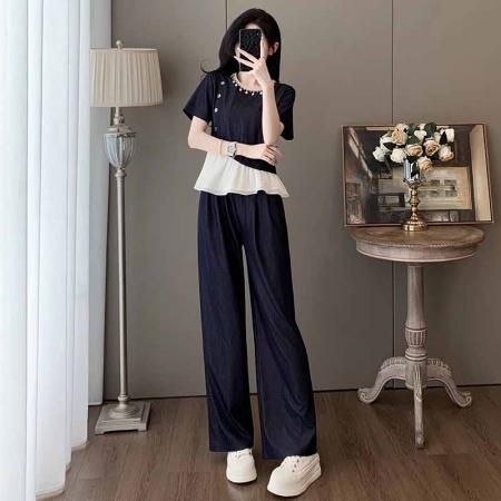 FA39514# 时尚韩版套装女夏季新款设计感短袖上衣阔腿裤两件套潮 服裝批發女裝批發服飾貨源