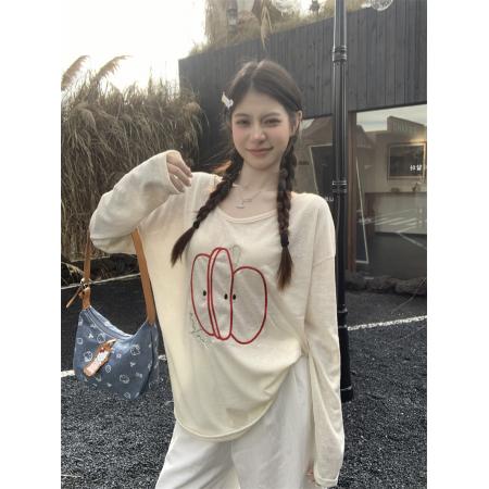 FA39532# 真复古罩衫刺绣长袖t恤女宽松慵懒风上衣 服裝批發女裝批發服飾貨源