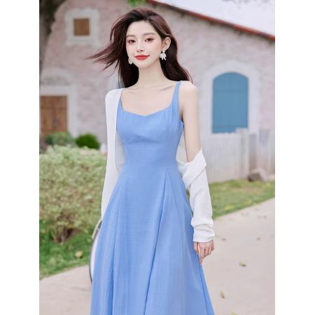 FA39548# 春秋多巴胺法式套装裙海边度假复古吊带连衣裙高级感小众绝美裙子 服裝批發女裝批發服飾貨源