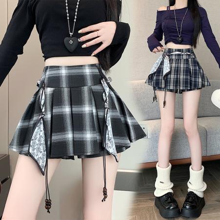 FA39552# 秋冬新款时尚百搭高腰百褶裙裤时尚减年格子裙 服裝批發女裝批發服飾貨源