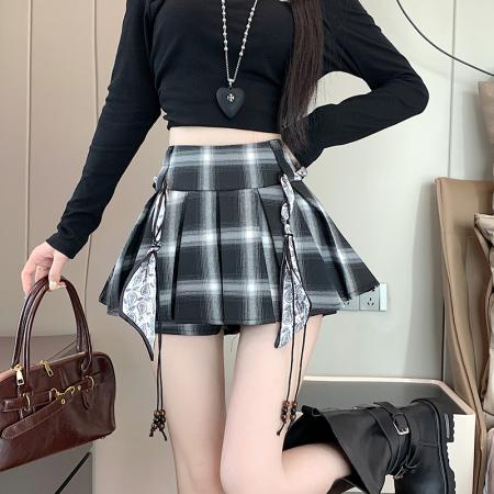 FA39552# 秋冬新款时尚百搭高腰百褶裙裤时尚减年格子裙 服裝批發女裝批發服飾貨源