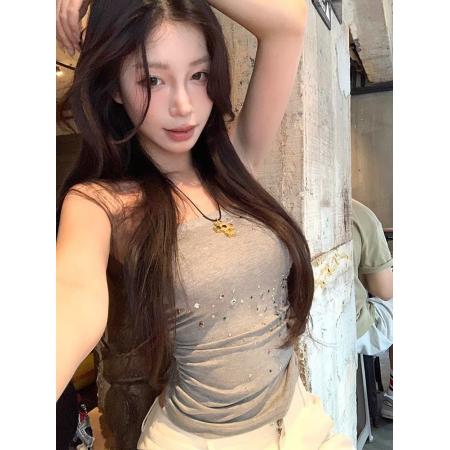 FA39559# 灰色抹胸女夏季气质小个子性感辣妹修身显瘦紧身百搭短款露肩上衣 服裝批發女裝批發服飾貨源