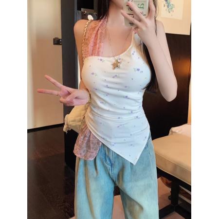 FA39564# 美式辣妹挂脖假两件小背心女独特设计感小众修身无袖上衣 服裝批發女裝批發服飾貨源
