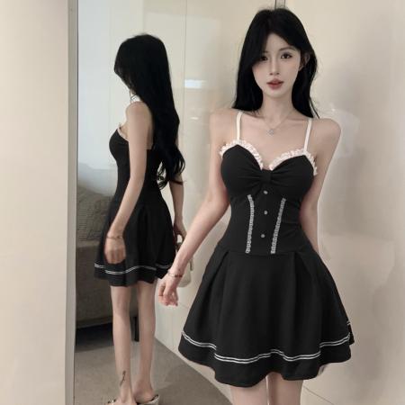 FA39565# 新款吊带性感低胸制服工装短款打底连衣裙 服裝批發女裝批發服飾貨源