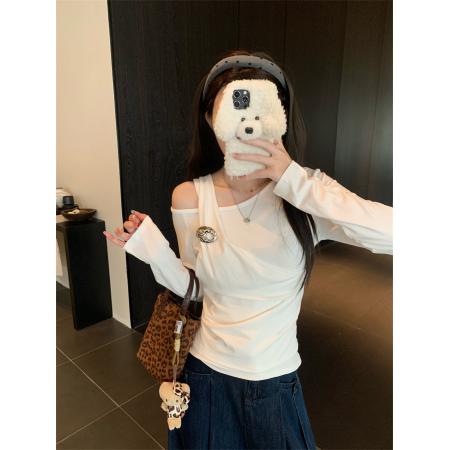 FA39575# 设计感扭结露肩长袖T恤女秋季显瘦上衣 服裝批發女裝批發服飾貨源