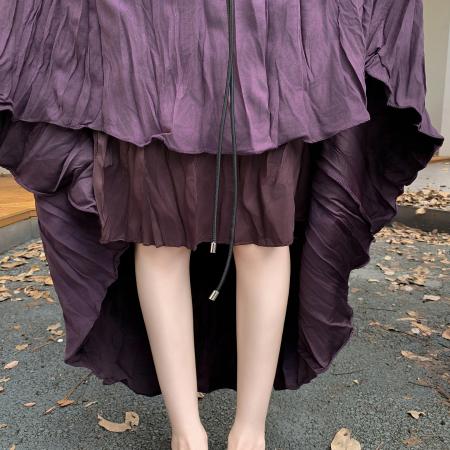 FA39595# 复古褶皱半身裙女秋季新款百褶裙高腰显瘦垂感气质百搭a字大摆裙 服裝批發女裝批發服飾貨源
