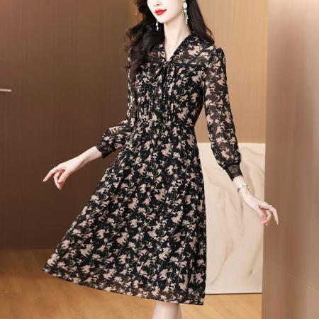 FA39603# 秋季新款碎花优雅减龄气质清新洋气中长款连衣裙 服裝批發女裝批發服飾貨源