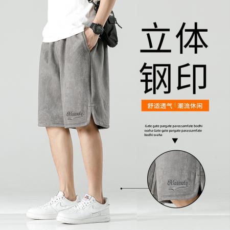 FA39665# 夏季爆款短裤男麂皮绒钢印潮牌五分裤薄款休闲裤男中裤宽松运动裤男篮球裤子男士大裤衩男装 服装批发男装批发男士服饰批发