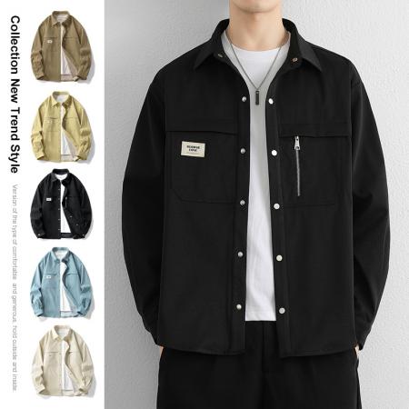 FA39677# 夹克男新款宽松潮牌工装衬衫男长袖春秋季休闲衬衣外套 服装批发男装批发男士服饰批发