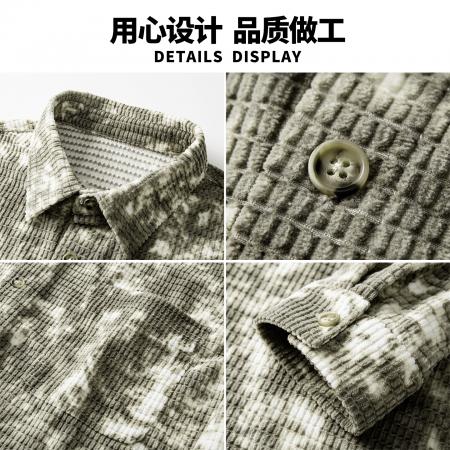 FA39679# 夹克男大码中国风水墨格子衬衫青年3D镂空美式重磅工装衬衫休闲时尚外套得物 服装批发男装批发男士服饰批发
