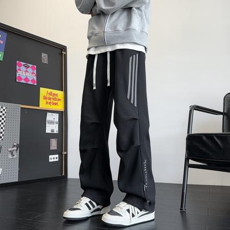 FA39690# 休闲裤男侧边条纹裤子冲锋裤男小众设计感直筒运动卫裤秋季高级感垂坠感休闲长裤中性男女款 服装批发男装批发男士服饰批发