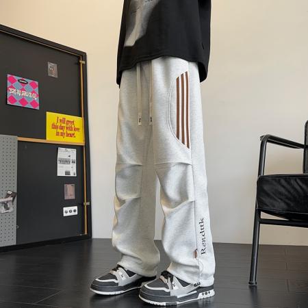 FA39690# 休闲裤男侧边条纹裤子冲锋裤男小众设计感直筒运动卫裤秋季高级感垂坠感休闲长裤中性男女款 服装批发男装批发男士服饰批发