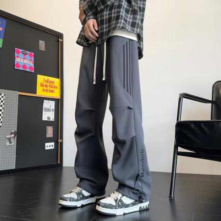 FA39690# 休闲裤男侧边条纹裤子冲锋裤男小众设计感直筒运动卫裤秋季高级感垂坠感休闲长裤中性男女款 服装批发男装批发男士服饰批发