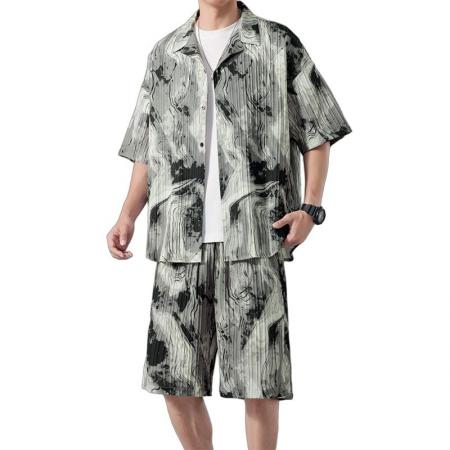 FA39697# 夏季扎染冰丝套装男士衬衫运动沙滩短袖t恤男短裤一整套男装潮牌 服装批发男装批发男士服饰批发