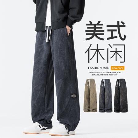 FA39706# 秋冬新款脏脏裤系列休闲裤男潮流时尚大理石纹扎染直筒阔腿裤 服装批发男装批发男士服饰批发