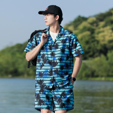 FA39711# 夏季男士新款短袖套装潮流印花衬衫长短裤两件套 服装批发男装批发男士服饰批发