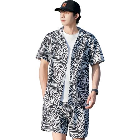 FA39711# 夏季男士新款短袖套装潮流印花衬衫长短裤两件套 服装批发男装批发男士服饰批发