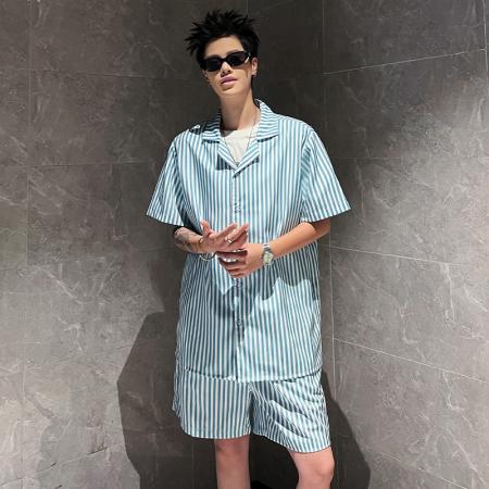 FA39712# 夏季潮流印花新款时尚潮古巴领短袖衬衫短裤套装 服装批发男装批发男士服饰批发
