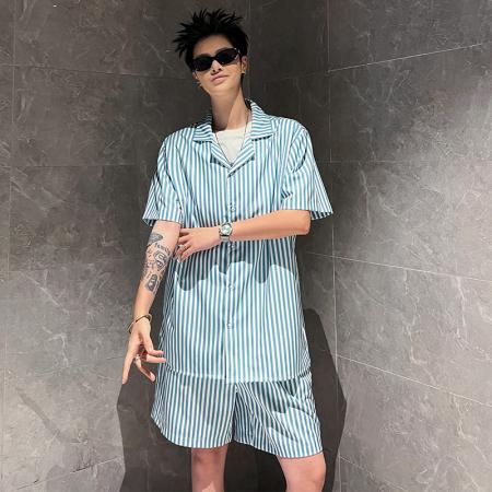 FA39712# 夏季潮流印花新款时尚潮古巴领短袖衬衫短裤套装 服装批发男装批发男士服饰批发