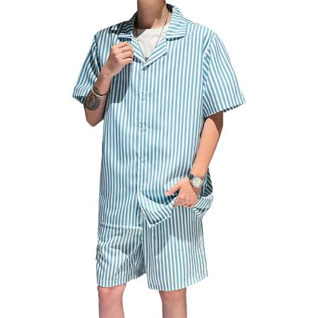FA39712# 夏季潮流印花新款时尚潮古巴领短袖衬衫短裤套装 服装批发男装批发男士服饰批发