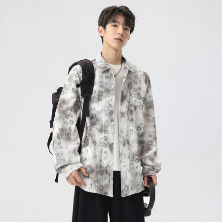 FA39718# 大码海浪条印花衬衫条纹肌理豹纹印花帅气衬衣  服装批发男装批发男士服饰批发