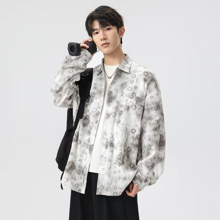 FA39718# 大码海浪条印花衬衫条纹肌理豹纹印花帅气衬衣  服装批发男装批发男士服饰批发