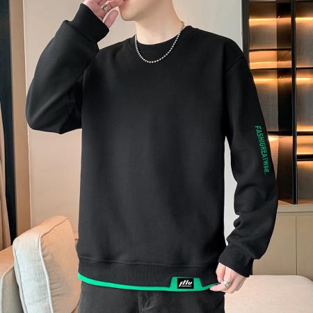 FA39734# 春秋季新款男士卫衣休闲百搭青年帅气套头圆领大码纯色长袖T恤卫衣男 服装批发男装批发男士服饰批发