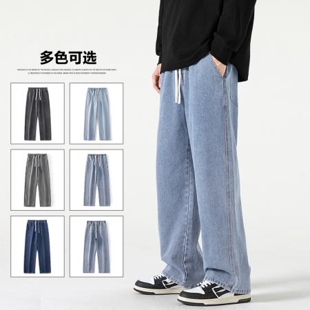 FA39762# 凉感阔腿牛仔裤男春夏季无性别宽松韩版潮流百搭复古ins潮牌直筒裤 服装批发男装批发男士服饰批发