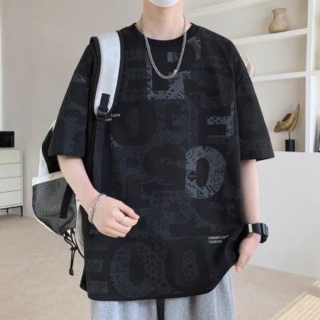 FA39778# 夏季新款大码满印圆领印花休闲潮牌短袖T恤 服装批发男装批发男士服饰批发